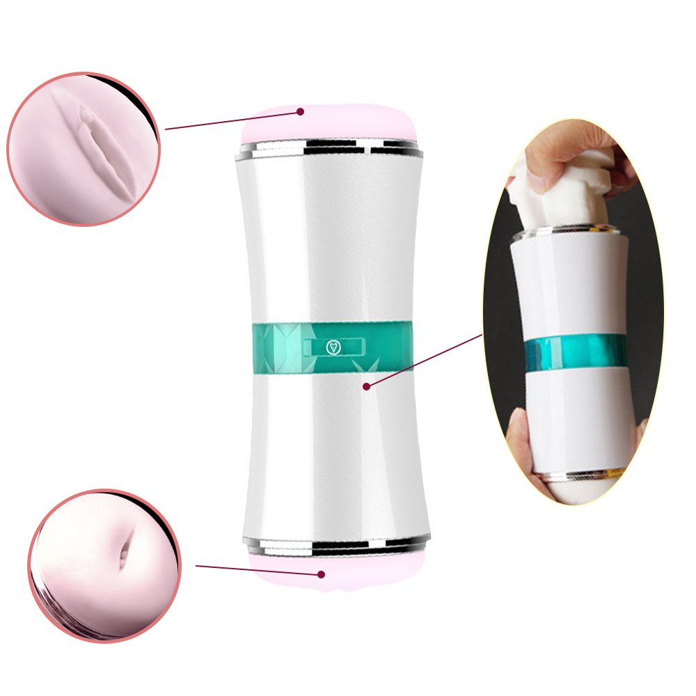 Male Masturbation Cup, Double-end Realistic Vagina Anal Pocket Masturbator Masturbation Cup for Men(White)