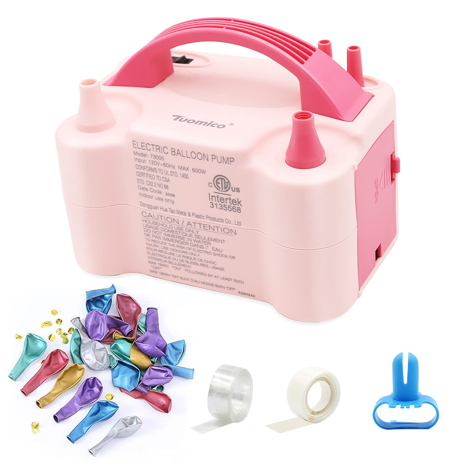 Tuomico Electric Balloon Pump, Portable Dual Nozzles Air Inflator with 50 balloons, 1 Tying Tools, 1 dot gule, 1 type strip, balloon pump for Party Decoration