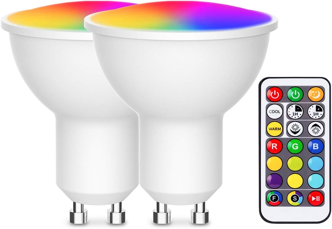 2X GU10 Color Changing Spot Light Bulb, Techgomade Remote Control Light