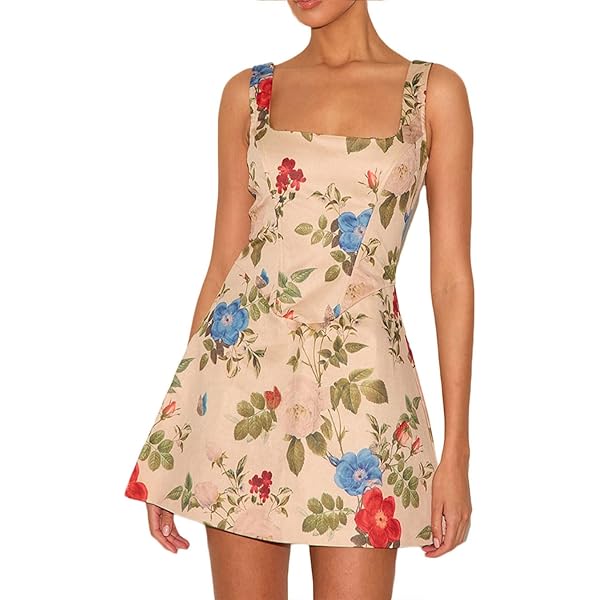 Amazon.com: CIDER Mini Dress Floral Embroidery Jacquard Square Neck  Sleeveless High Waist Party Club Vacation Black : Clothing, Shoes & Jewelry