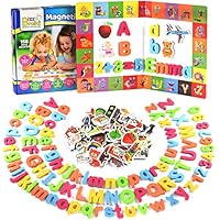 Alphabet Magnets + Matching A-Z Objects / ABC Magnets, Numbers and Board + E-Book with 35 Learning & Spelling Games Included | Magnetic Letters and Numbers for Toddlers