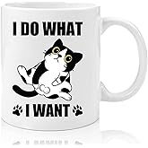 Lbanasd Funny Coffee Mug I Do What I Want Tuxedo Cat Ceramic Cup Gifts for Cat Lover, Friend, Colleague, Girl, 11 Oz