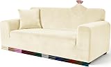 Yeahmart Thick Velvet Sofa Cover 2 Seater Premium Stretch Slipcover Beige