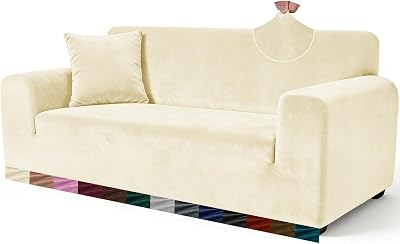 Yeahmart Thick Velvet Sofa Cover 2 Seater Premium Stretch Slipcover Beige