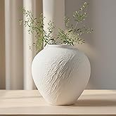 Vintage Ceramic Vase, Minimalist Texture Stone Patterned White Flower Vase, Decorative Vase for Living Room Shelf Farmhouse Dining Table Centerpiece Decor (White Texture 7.9'')