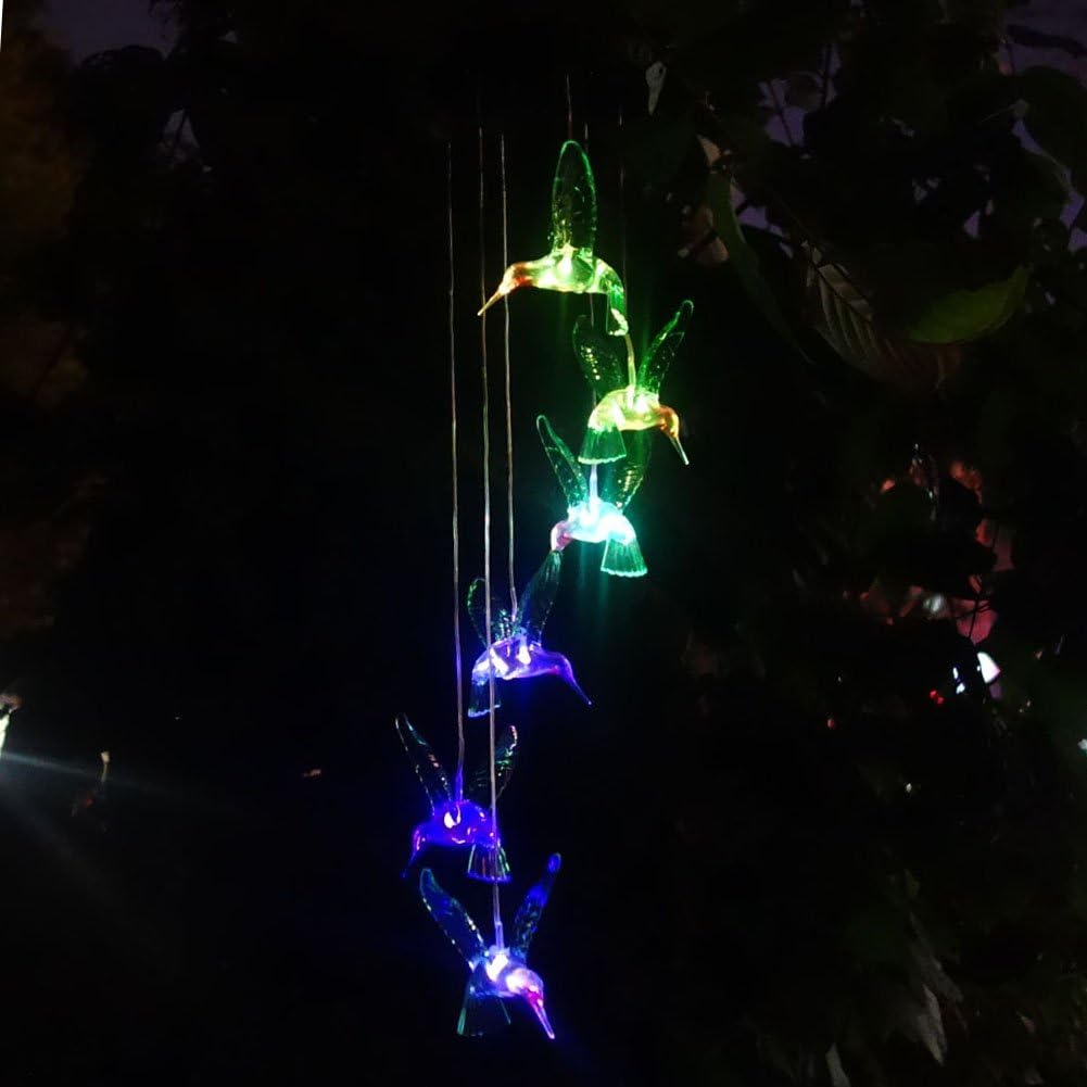 eQFeast Solar Hummingbird Wind Chimes, Gifts for Mom, Color-Changing LED Solar Mobile Wind Chime, Waterproof Six Hummingbird Wind Chimes for Home Party Night Garden Decoration, Valentines Gift : Garden & Outdoor