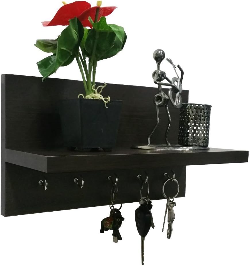 BOIS ART Wall Decor Shelf with Key Hooks/Hangers/Holder (Black)