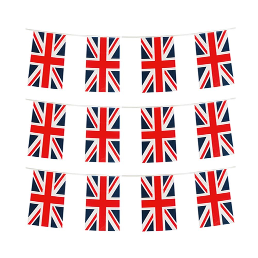 GrassVillage MEGA VALUE Union Jack Flag Bunting – 33ft (10m) Long with 24 Flags – UK Banner for 2025 Olympics, Euro Football, Royal Celebrations & Patriotic Party Decorations
