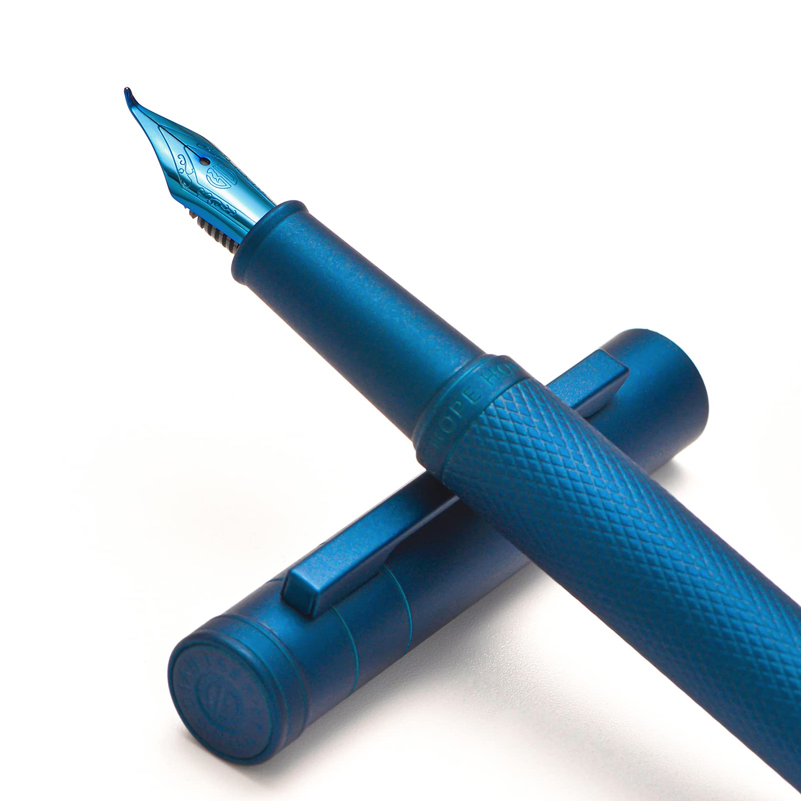 Hongdian Dark Blue Forest Fountain Pen Bent Nib Calligraphy Fude Pen, Classic Design with Converter and Metal Gift Box Set