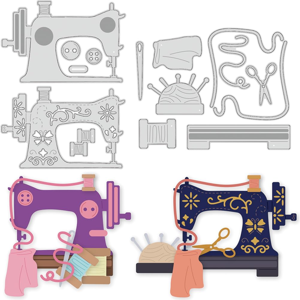 BENECREAT 2 Styles Old Sewing Machine Die Cut Metal Paper Cutting Dies Stencils, Sewing Tools Metal Embossing Stencils Template for Paper Card Making DIY Scrapbooking Album Craft Decor