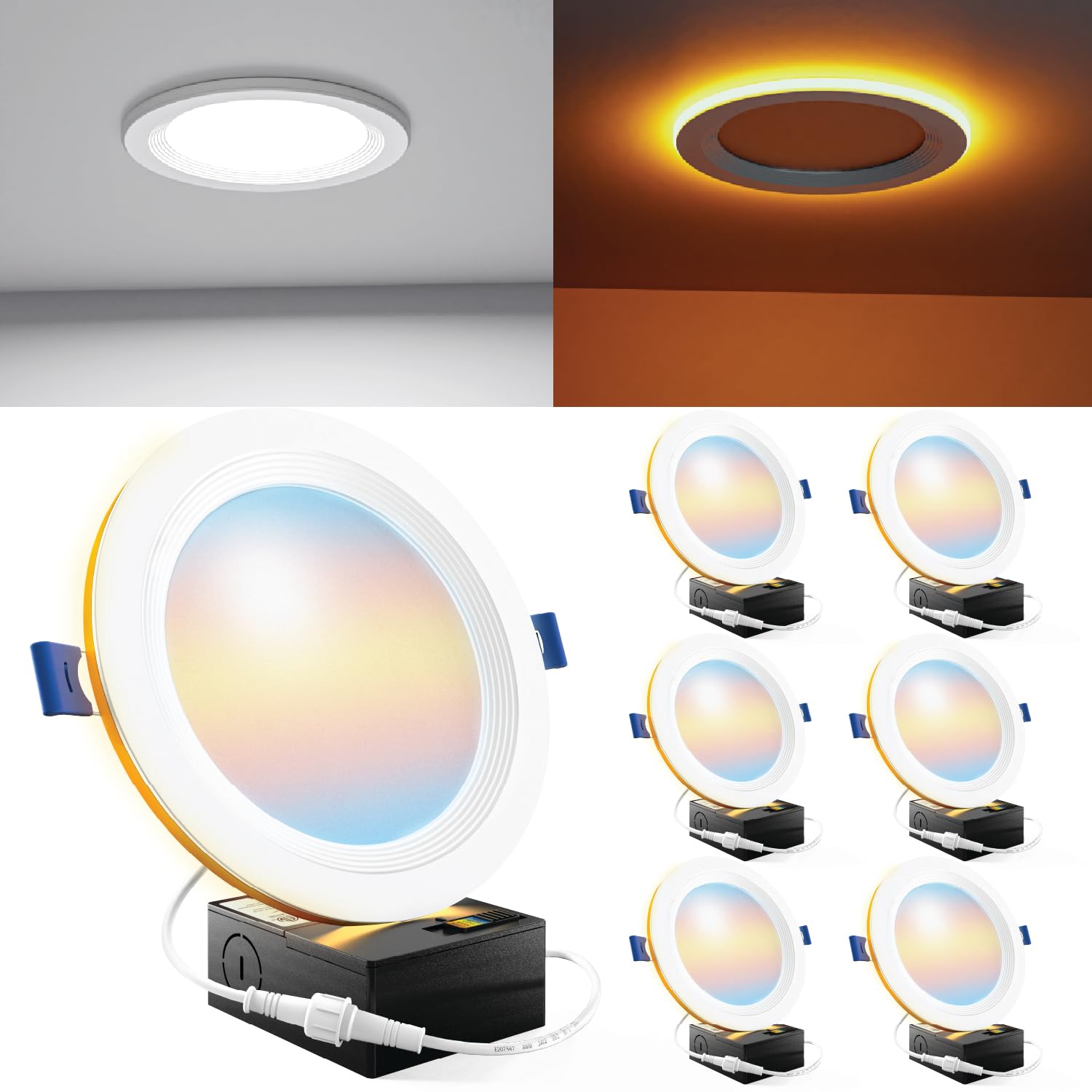 Photo 1 of Sunco 6 Pack 6 Inch LED Recessed Light with Night Light, Flush Mount Ceiling Light, Baffle Trim Slim Can Lights, 1500 LM, Selectable CCT 2700K/3000K/4000K/5000K/6000K, Dimmable, 14W=100W ETL