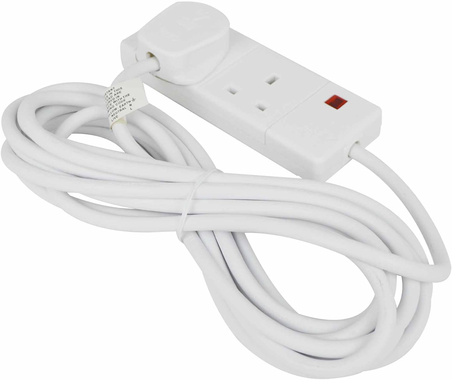 STATUS 2 Socket Extension Lead with Neon Indicator, 5m Cable 13A White Power Strip for Home Office or Events (2WS5MCP20)