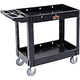 VEVOR Utility Service Cart, 2 Shelf 550LBS Heavy Duty Plastic Rolling Utility Cart with Swivel Wheels, Medium Lipped Shelf, E