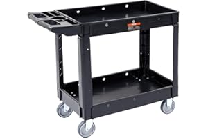 VEVOR Utility Service Cart, 2 Shelf 550LBS Heavy Duty Plastic Rolling Utility Cart with Swivel Wheels, Medium Lipped Shelf, E