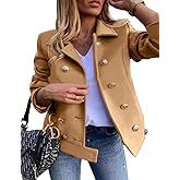 IDEALSANXUN Womens Cropped Wool Coat Fall Winter Double Breasted Peacoat Dressy Blazer Jackets