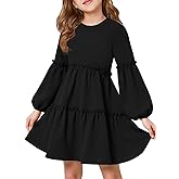 Girls Lantern Long Sleeve Dress Kids Flowy Tiered Ruffle Crewneck A-Line Fall Dresses 5-14 Years