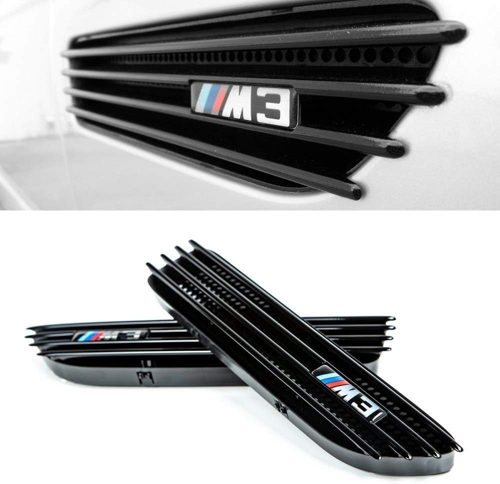 Glossy Black Side Fender Grille for BMW M3 E46 2001-2006 Vent Replacement Grills Compatible with Convertible and Coupe - Direct OEM Replacement include Left and Right side with Logo Stickers