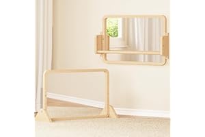 Woodtoe 3-in-1 Montessori Mirror with Bar, Adjustable Toddler Mirror & Pull Up Bar, Montessori Learning Toy for Baby 6-18 Mon
