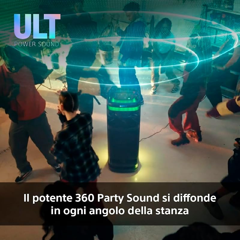 ULT TOWER 10 - Altoparlante Bluetooth per feste con ULT POWER SOUND, bassi profondi, altoparlanti X-Balanced, luci a LED a 360 gradi, microfono wireless, portatile, con maniglia e ruote - Black