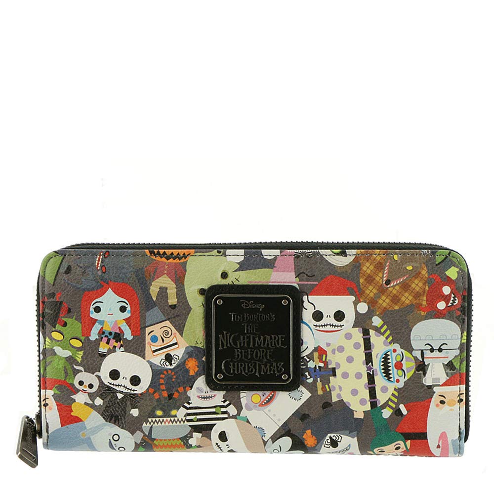 Loungefly x Nightmare Before Christmas Chibi Character Print Zip-Around Faux Leather Wallet (Multi, One Size), Multicolor, Zippered Wallet
