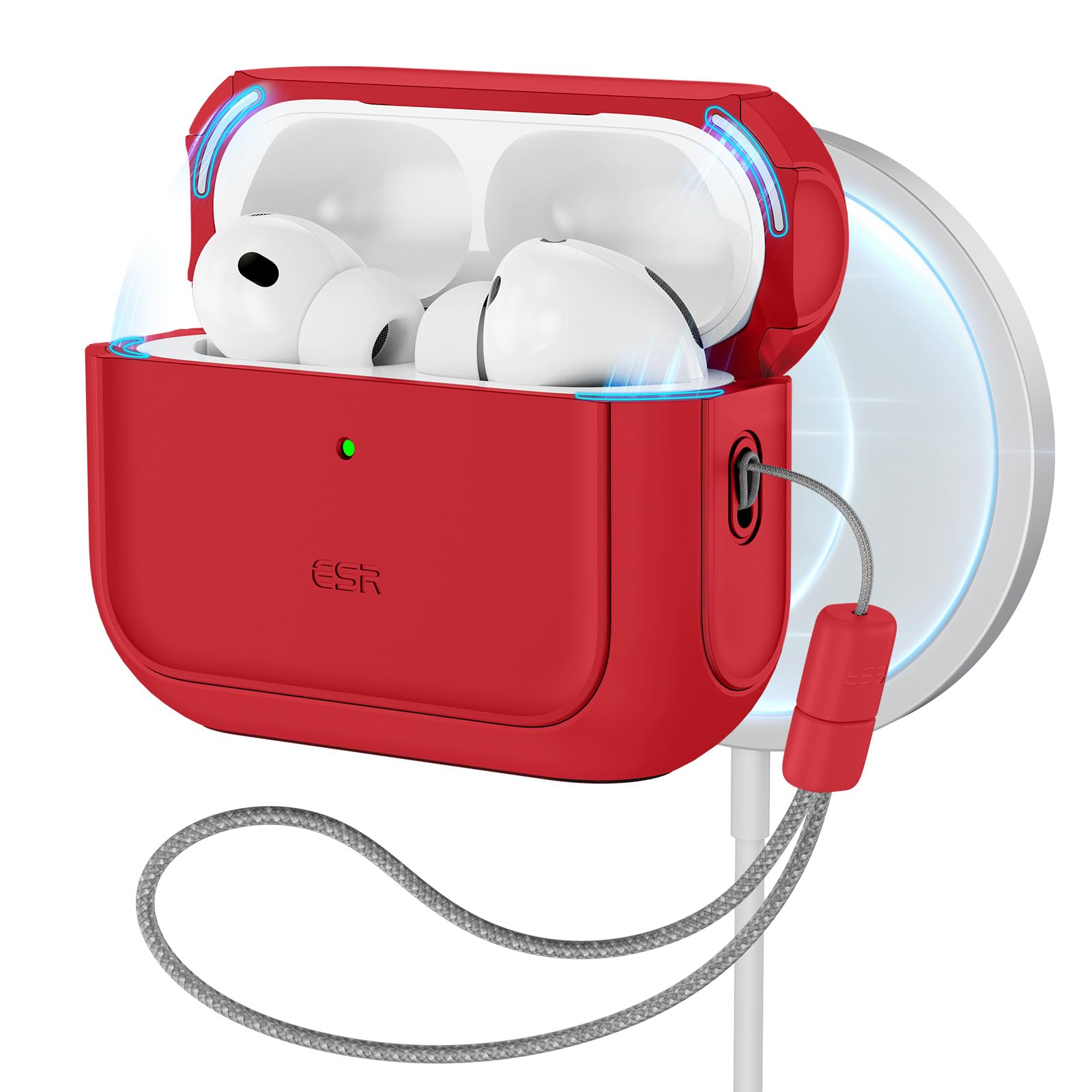 Photo 1 of ESR for AirPods Pro 3 Case, Compatible with AirPods Pro 3rd Generation Case (2025), Compatible with MagSafe, Full Drop Protection Cover with Lanyard, Red