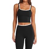 SUUKSESS Women Layered Workout Sets Padded Crop Camis Gym Active Leggings