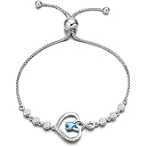 AGVANA Valentines Day Gifts Heart Birthstone Bracelets for Women Sterling Silver Genuine or Created Gemstone Tennis Bracelet Infinity Love Jewelry Anniversary Birthday Gifts for Wife Mom Women