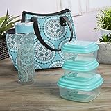 Fit & Fresh Westerly Insulated Lunch Bag Kit with Matching Bottle and Containers, Aqua Aztec Medallion