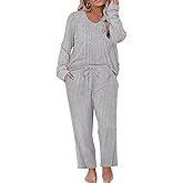 RITERA Womens Plus Size 2 Piece Outfits Lounge Sets Knit Sweatsuit Long Sleeve Pullover Tops Wide Leg Pant Pajama Sets XL-5XL