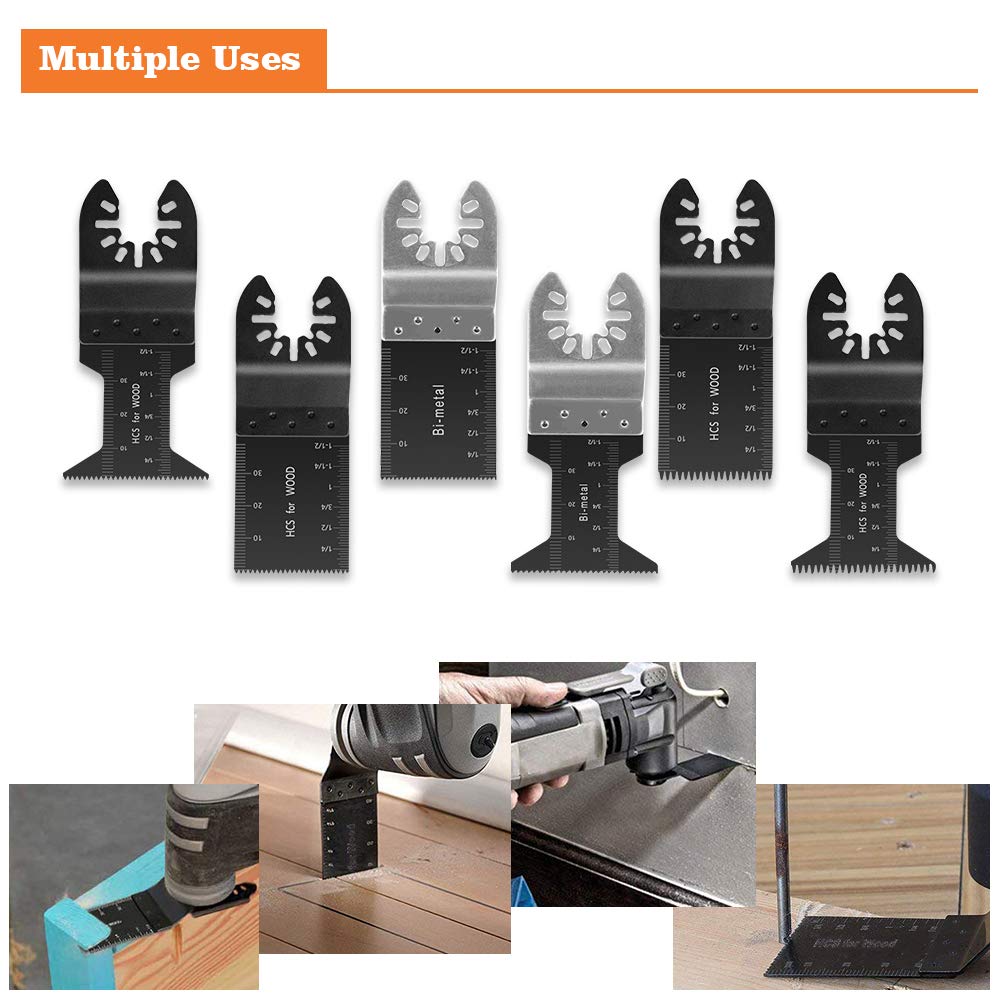 Flymall 20PCS Universal Wood Metal Oscillating Multitool Quick Release Saw Blades Fit Fein Multimaster Porter Cable Black & Decker Bosch Dremel Craftsman Ridgid Ryobi Makita Milwaukee Dewalt Rockwell