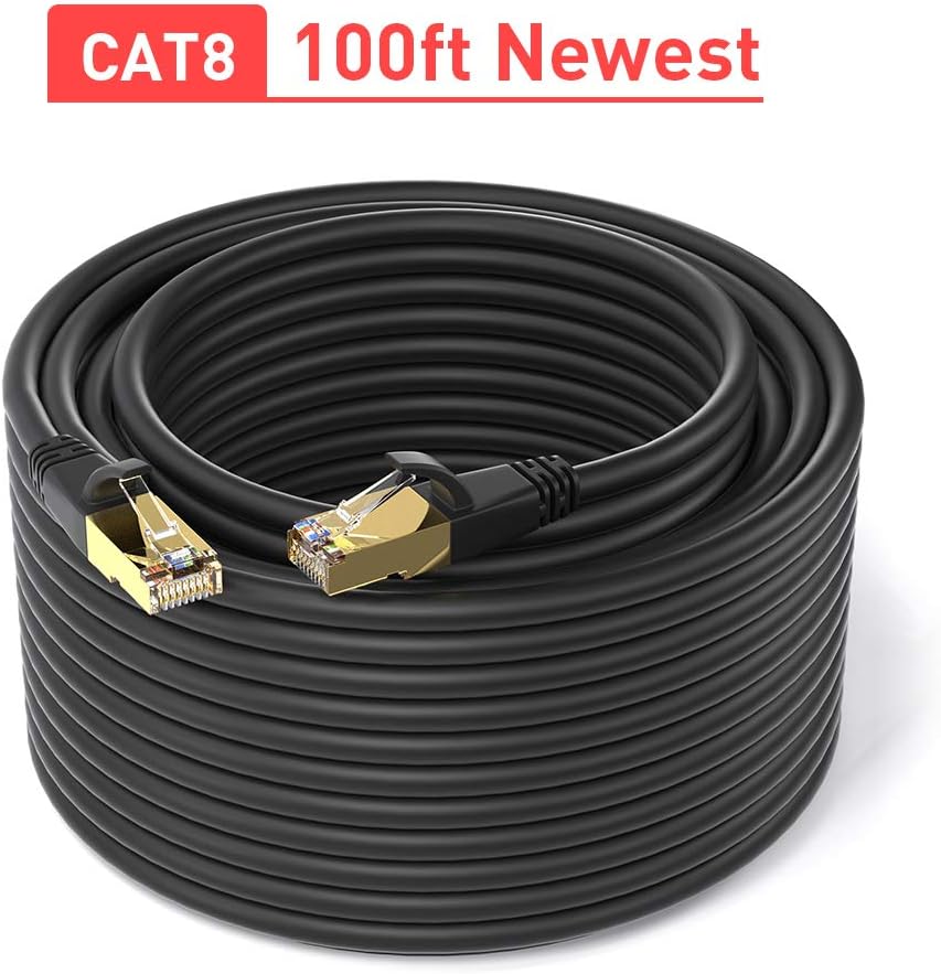 Cable 100 ft, cat 8 cable, support Cat7/Cat5/Cat5e/Cat6/Cat6e Standards, High