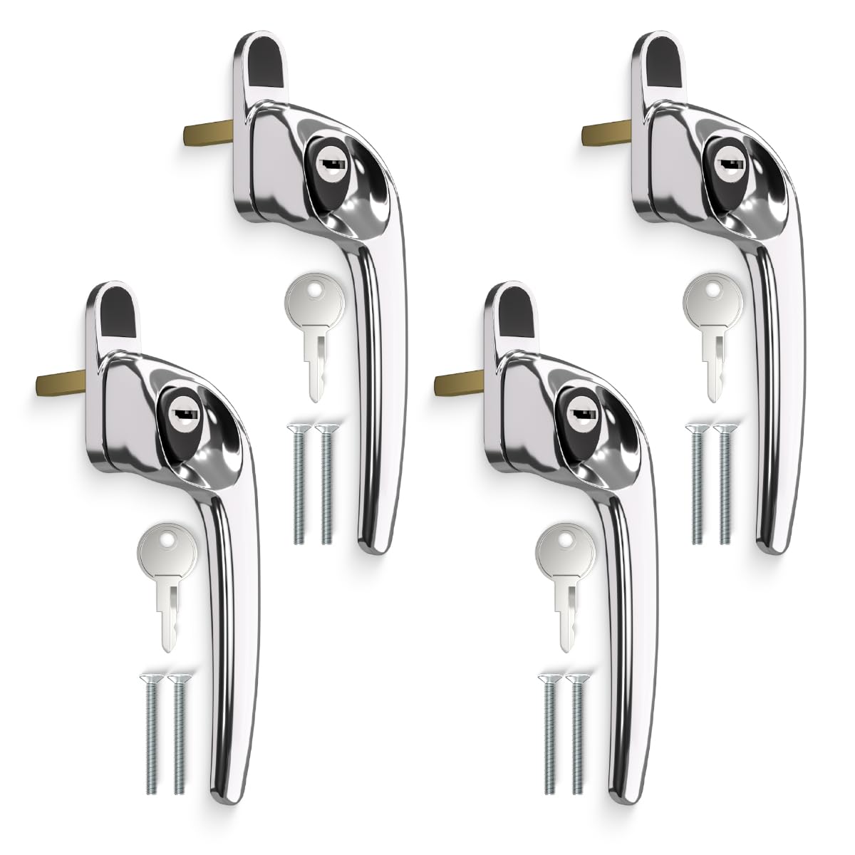 Bwintech 4 Pcs Offset Polished Chrome UPVC Zinc Window Handle, Right Hand, 43mm Spindle for Indoor and Outdoor upvc Window