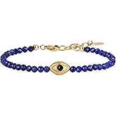 COAI Women's Crystal Bracelet, Evil Eye Bracelet for Women, 4mm Faceted Black Tourmaline/Moonstone/Lapis Lazuli