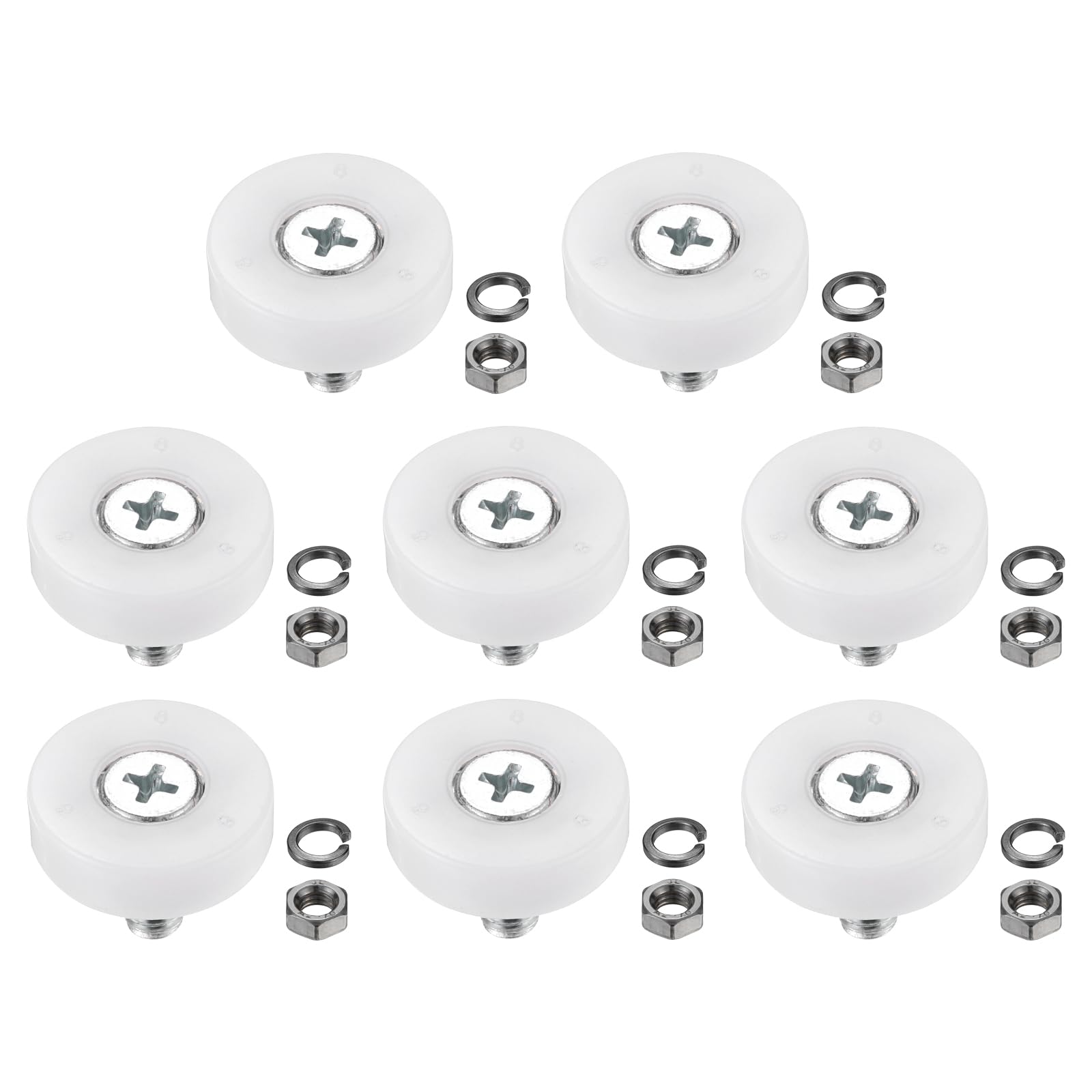 PATIKIL 22mm Drawer Rollers, 8 Set Nylon Positioning Pulleys Small Drawer Pulley Replacement Wheel with Spring Washer and Nut for File Cabinet Slide, White