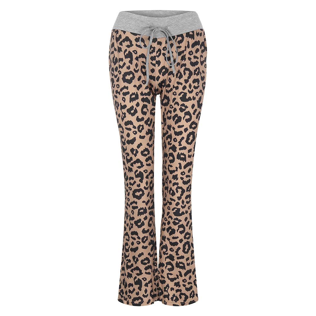 SUGEER Women\'s Pajama Lounge Pants Leopard Printed Comfy Casual Stretch Palazzo Drawstring Pj Bottoms Pants Wide Leg