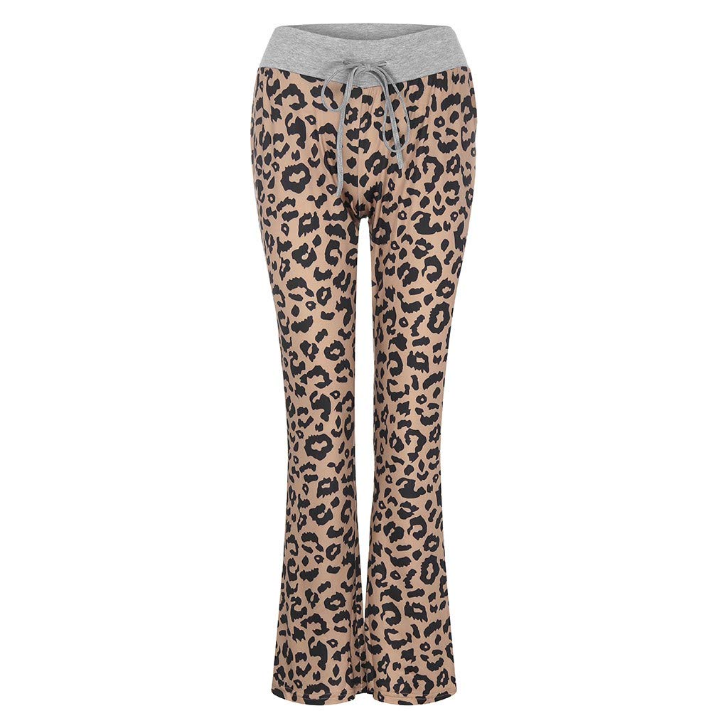 SUGEER Women\'s Pajama Lounge Pants Leopard Printed Comfy Casual Stretch Palazzo Drawstring Pj Bottoms Pants Wide Leg