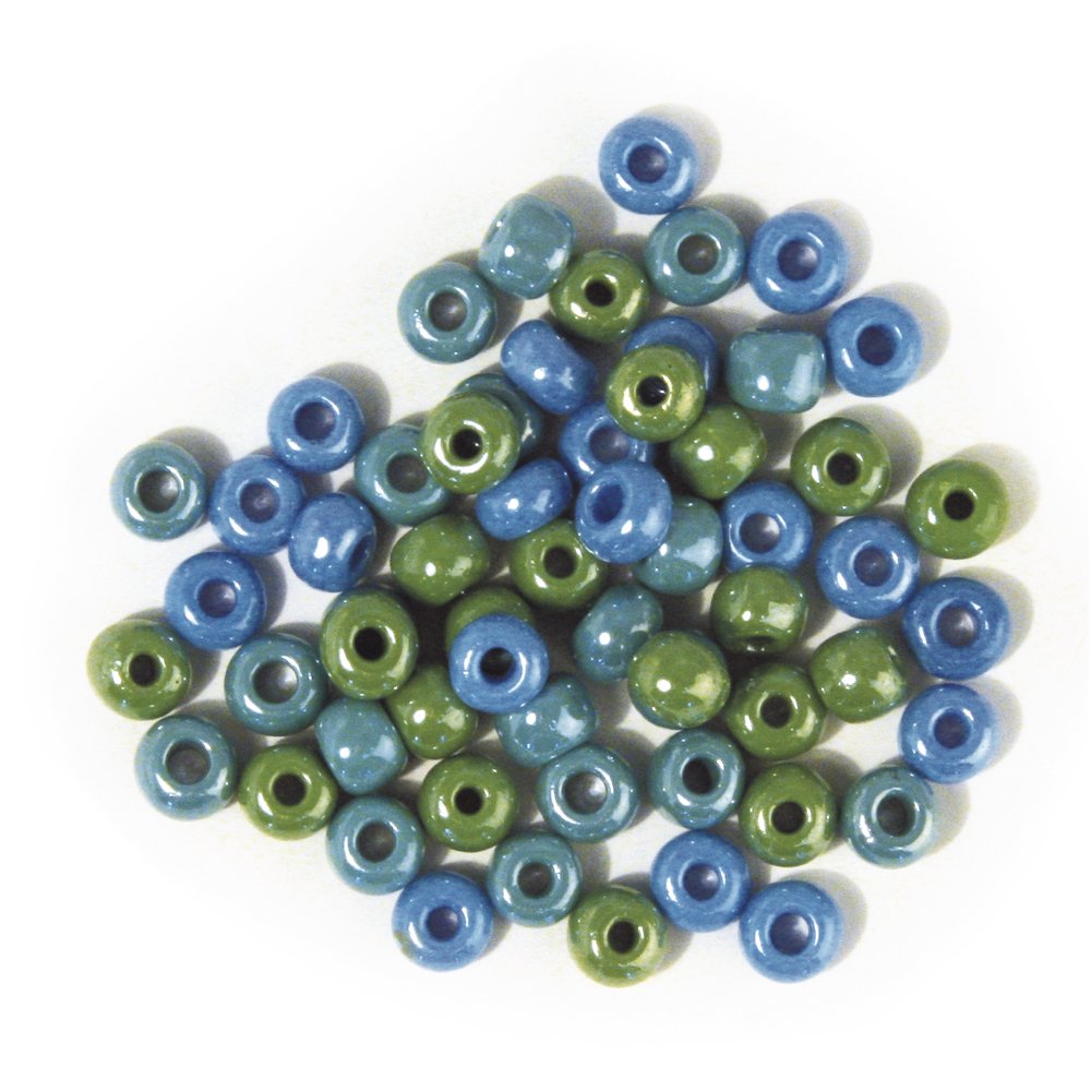 Rayher Large Hole Wheel Glass Beads Opaque Green/Blue Tones 5.4 mm Diameter Large Hole Jewellery Beads 55 g Box of 320 1441400 — image 1