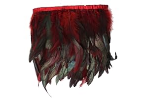 KOLIGHT Pack of 2 Yards Natural Rooster Hackle Feather Trim Fringe 5-7" in Width DIY Decoration (Burgundy)