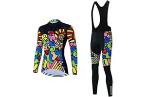 SUDU SUDO Women's Cycling Jersey Set Bike Shirt Long Sleeve Cycling Clothing Bicycle Bib Pants with Gel Padded