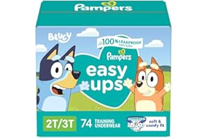 Pampers Easy Ups Girls & Boys Potty Training Pants, Size 4 (2T3T), 74 Count, Bluey Absorbent Training Underwear, Up to 100% L