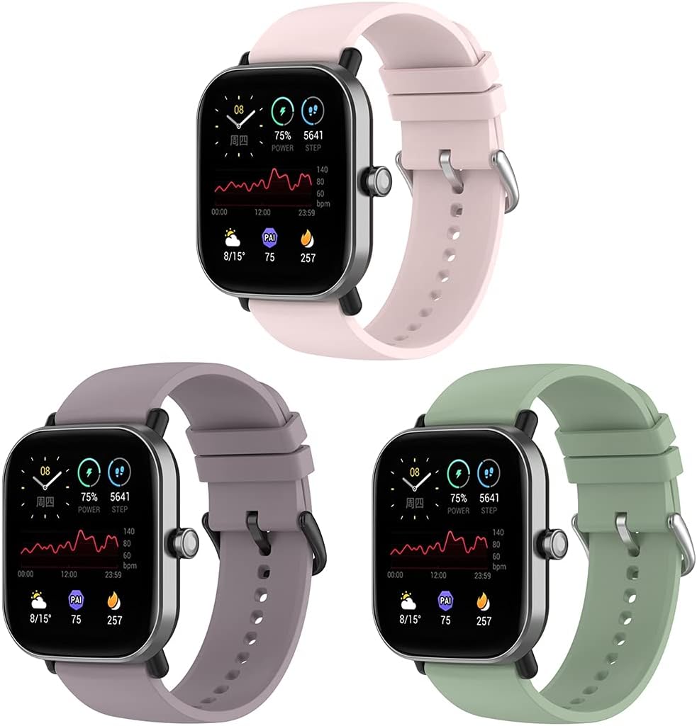 Bexido 3pk 20mm Silicone Strap for Amazfit GTS/GTR 42mm Bip U Pro/S/Lite