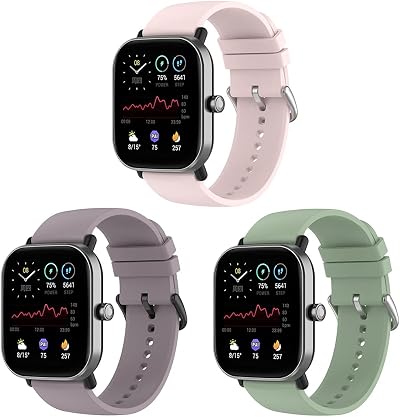 Bexido 3pk 20mm Silicone Strap for Amazfit GTS/GTR 42mm Bip U Pro/S/Lite