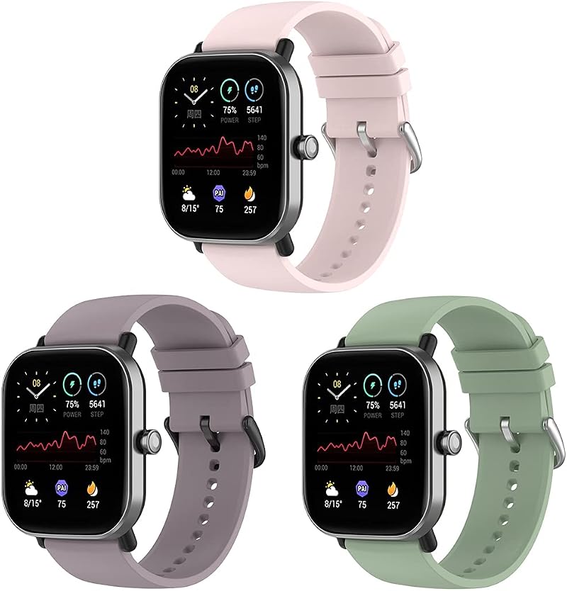 Bexido 3pk 20mm Silicone Strap for Amazfit GTS/GTR 42mm Bip U Pro/S/Lite