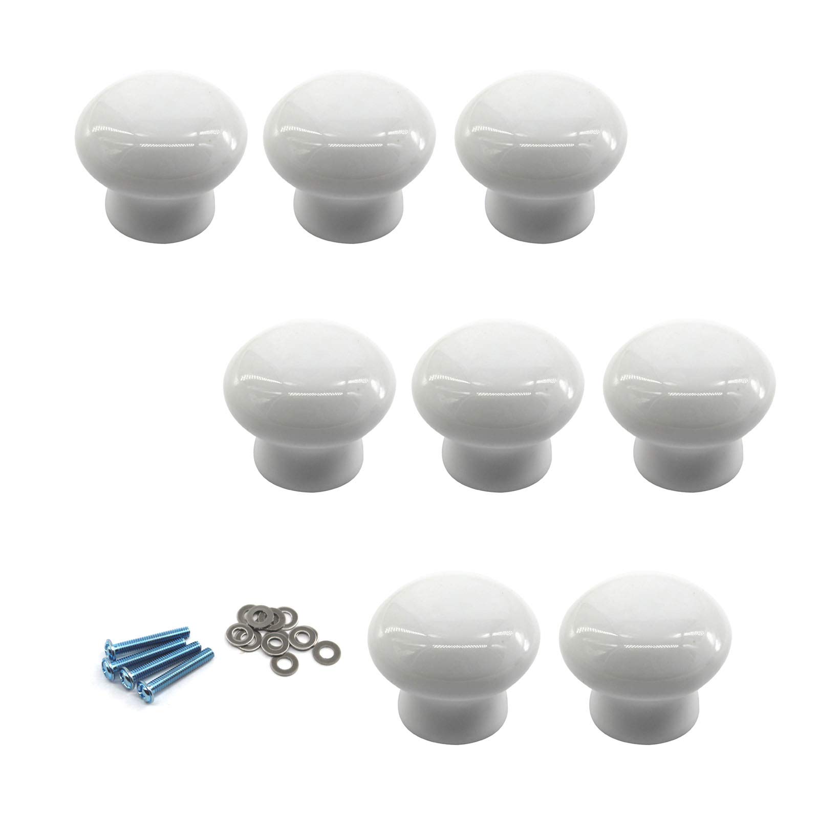 Zerniple White Round Ceramic Handle Pull Door knobs Cabinet Handles for Children's Room (8 Pieces)