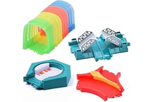 QUOXO Toy Track Accessory Combination Replacement Only, Tunnel,Intersaction Bridge, Y Cross and Rotation Disk Tracks Cars Accessories