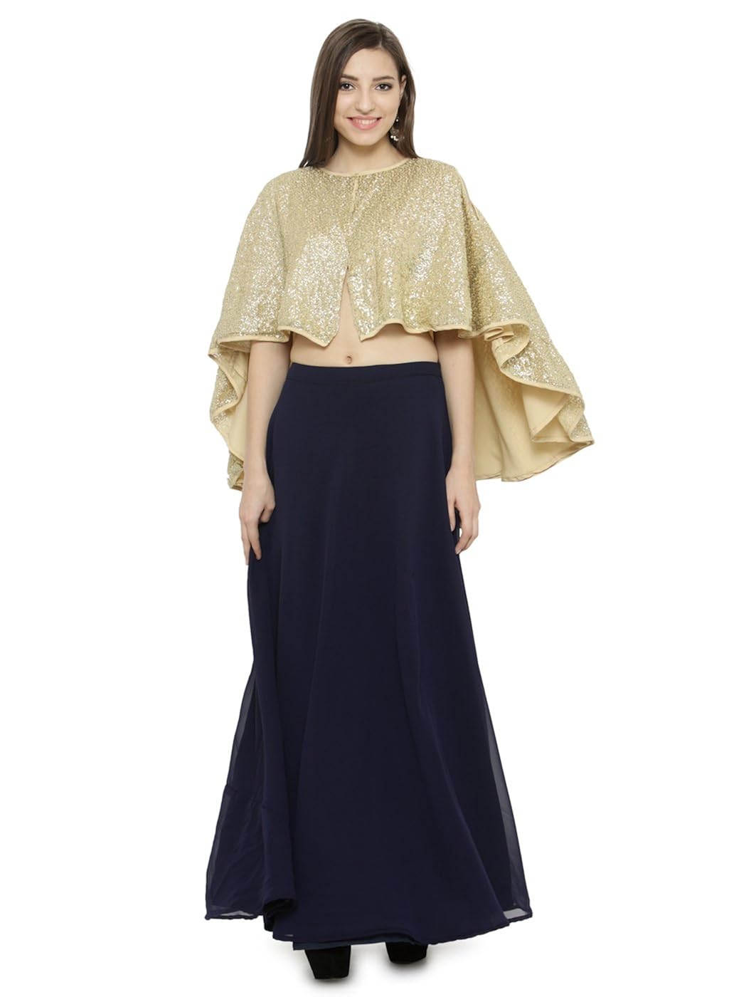 just wow navy blue poly georgette women's dress