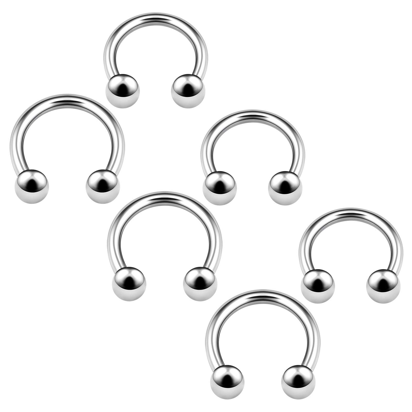 BanaVega 6PCS Stainless Steel Horseshoe Earrings 14g 8mm 10mm 4mm Ball Helix Cartilage Septum Nose Earring Lip Piercing Jewellery 4657