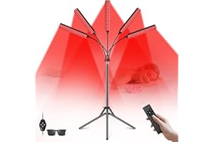 Cholas Red Light Therapy for Face Body, 5 Heads Red Infrared Light Therapy Devices with Stand, 5 Levels Adjustable Brightness 660nm and 850nm LED Near Infrared Light for Full Body, Face, Skin, Muscle