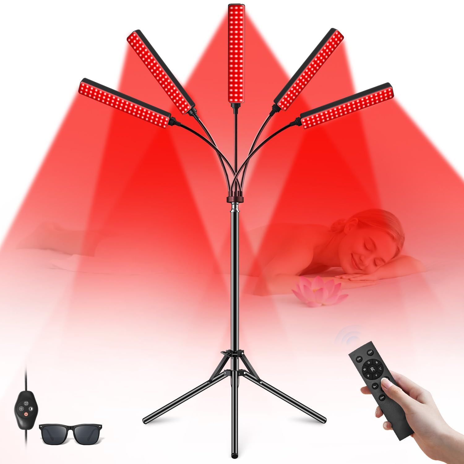 Photo 1 of Cholas Red Light Therapy for Face Body, 5 Heads Red Infrared Light Therapy Devices, 7 Colors Red Light Therapy Lamp, 660nm and 850nm LED Near Infrared Light for Full Body, Face, Skin, Muscle