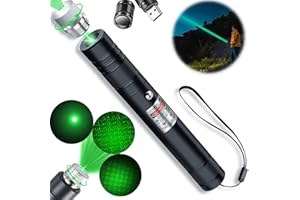 HEYPOMAX High Power Laser Pointer, Green Laser Pointer High Power Flashlight, Rechargeable Pointer for USB, with Star Cap Adjustable Focus Suitable for Hiking